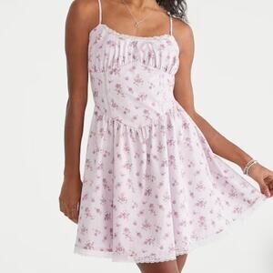 Aeropostale Dress Purple Floral Milkmaid Coquette Cottagecore Prairie Lace Large